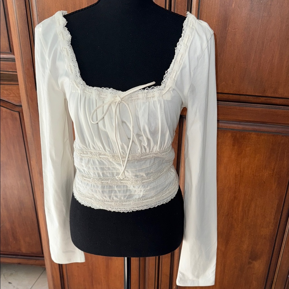 FREE PEOPLE  cream  Lace Trimmed Women's Top